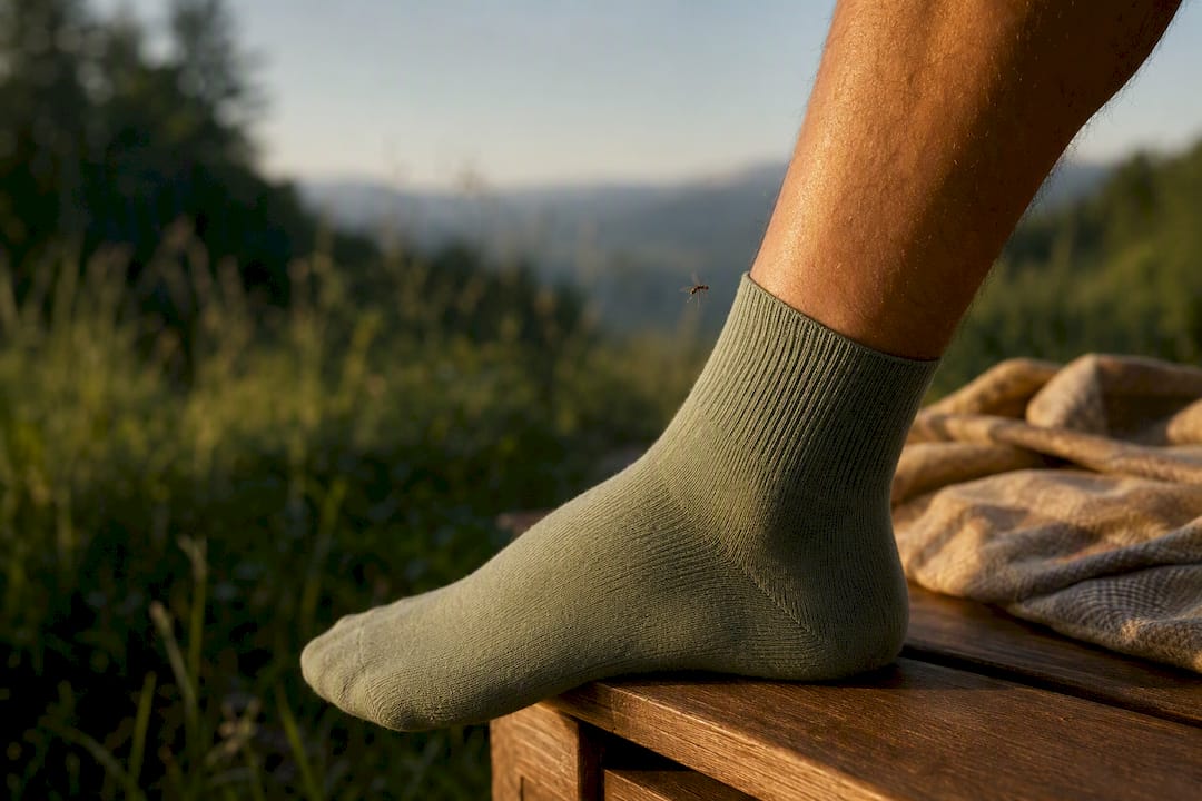 Socked ankle with mosquito near cuff