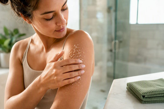Person gently applying body scrub