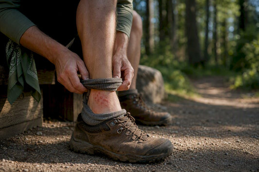 Hiker inspecting clustered chigger bites