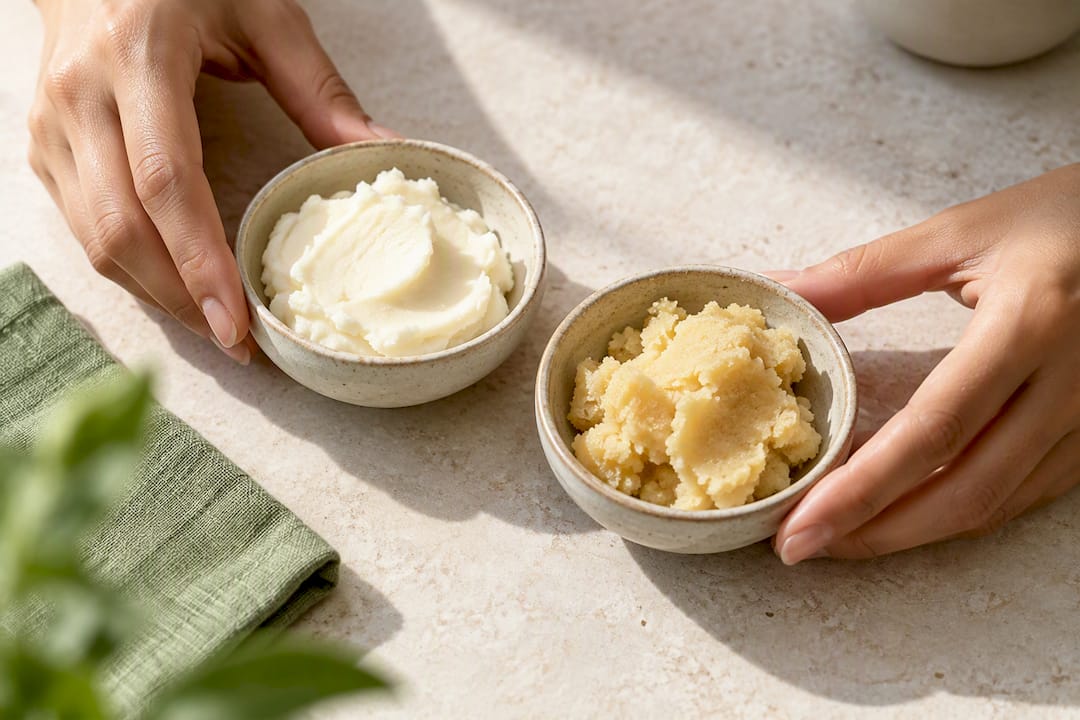 Refined and unrefined shea butter textures compared