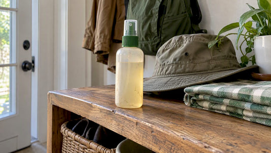 Older insect repellent bottle on shelf