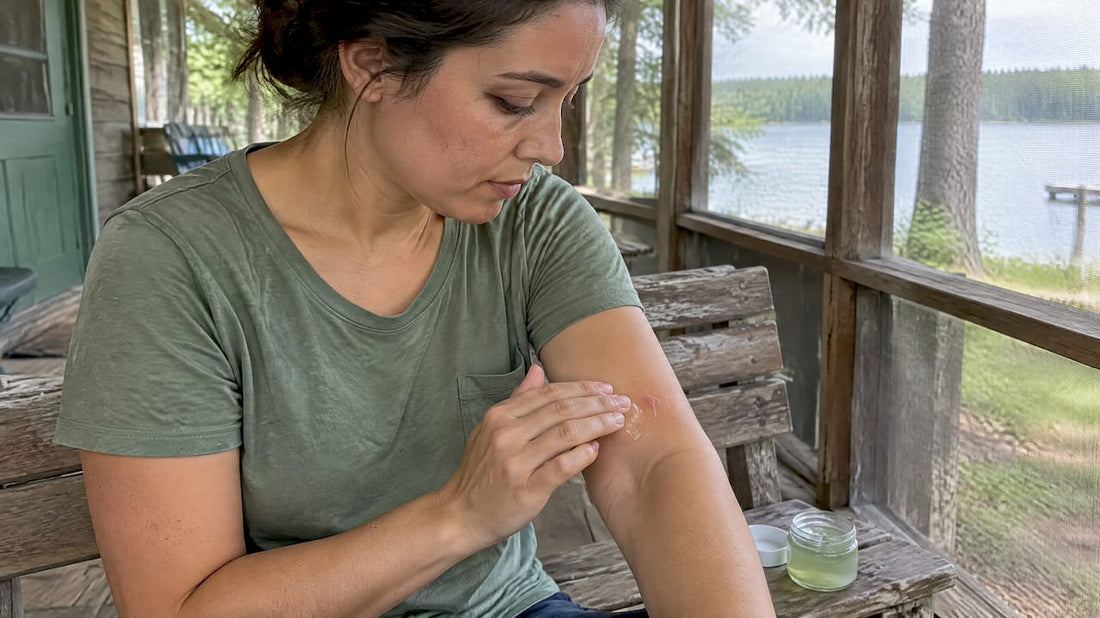Woman applying aloe gel to mosquito bite