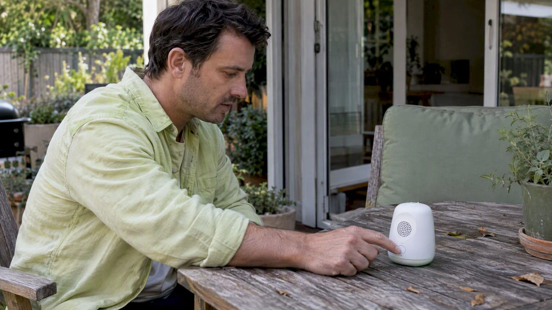 Hand switches on an ultrasonic mosquito repellent